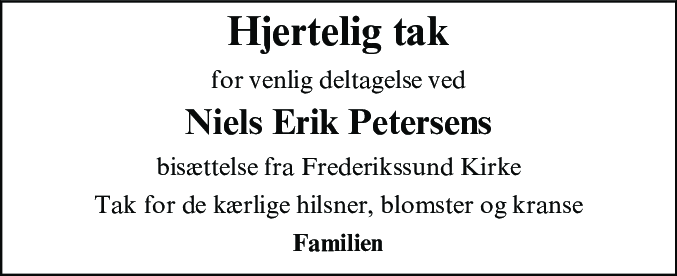 Dødsannonce for Niels Erik Petersen