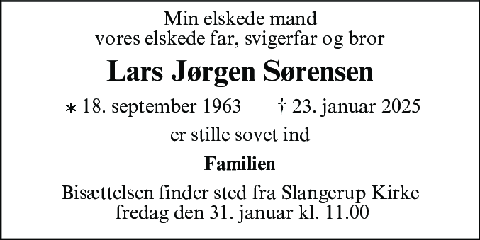 Dødsannonce for Lars Jørgen Sørensen