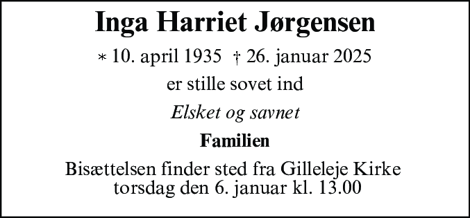 Dødsannonce for Inga Harriet Jørgensen