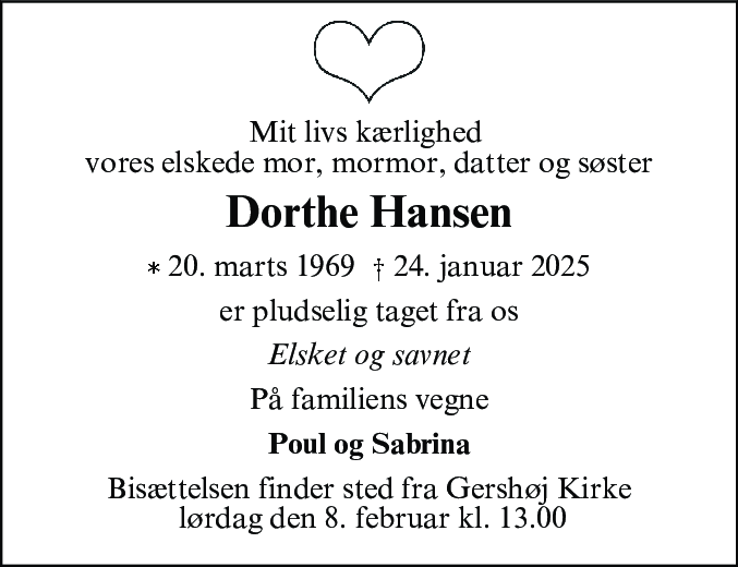 Dødsannonce for Dorthe Hansen