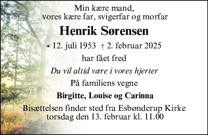 Dødsannonce for Hans Henrik Burchardt Sørensen