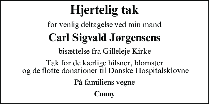 Dødsannonce for Carl Sigvald Jørgensen