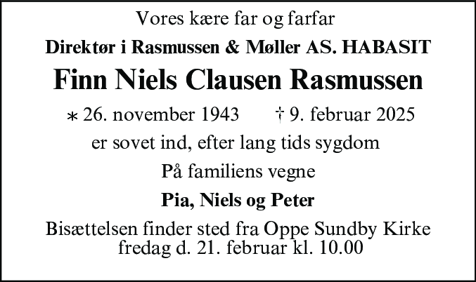 Dødsannonce for Finn Niels Clausen Rasmussen