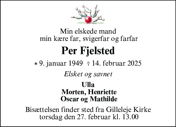 Dødsannonce for Per Fjelsted