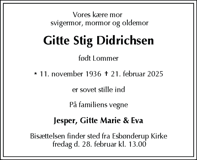 Dødsannonce for Gitte Stig Didrichsen