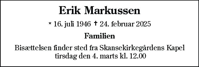 Dødsannonce for Erik Markussen