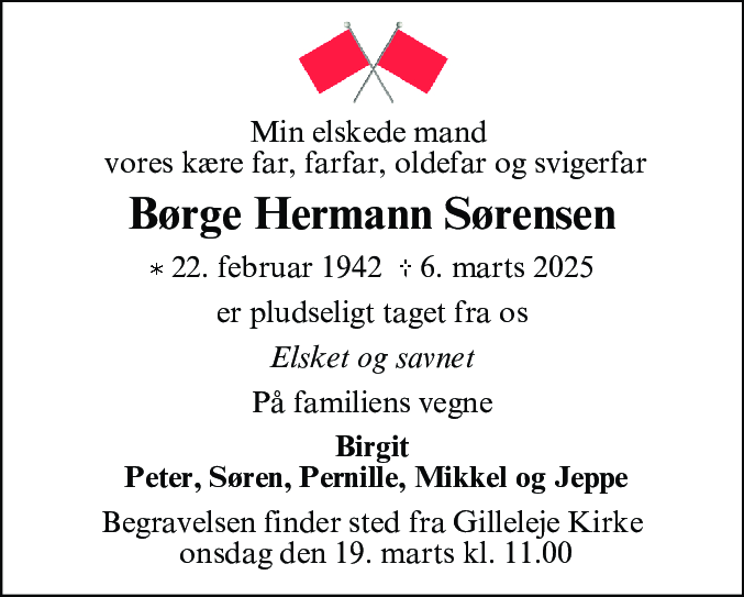 Dødsannonce for Børge Hermann Sørensen