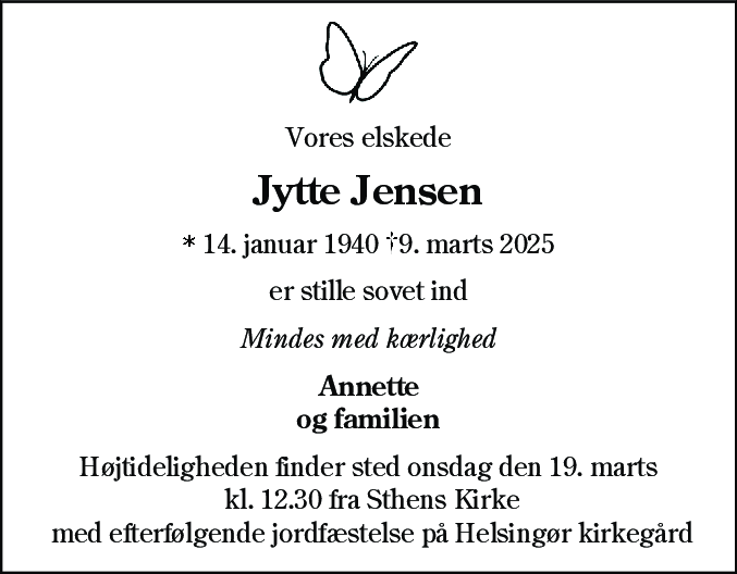 Dødsannonce for Jytte Jensen