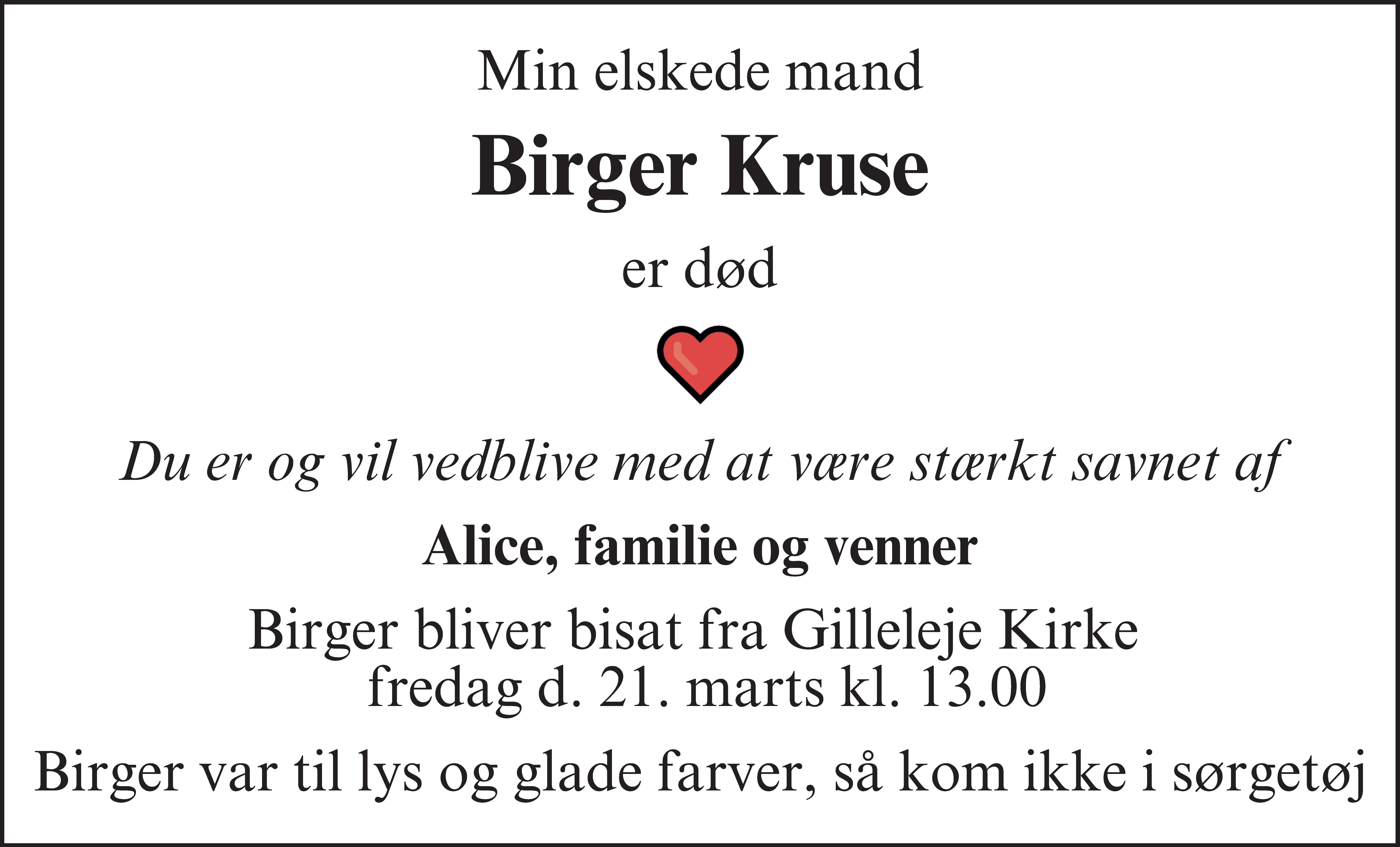 Dødsannonce for Birger Kruse