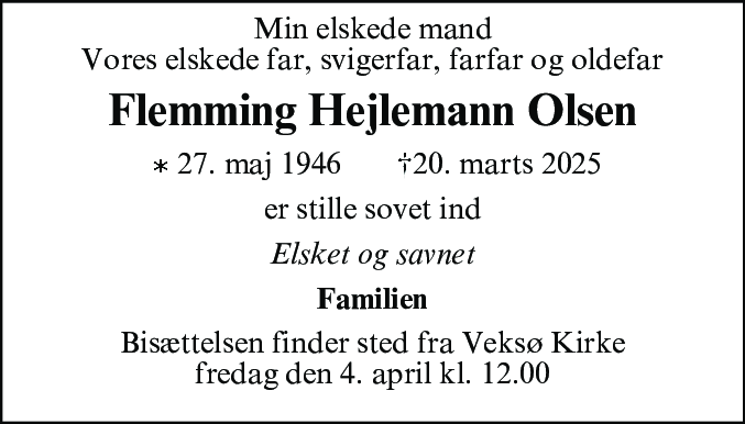 Dødsannonce for Flemming Hejlemann Olsen