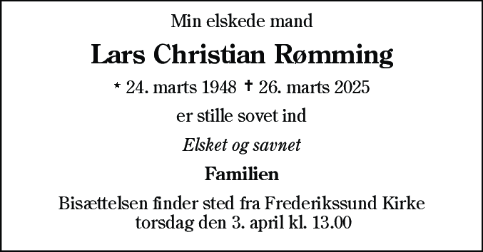 Dødsannonce for Lars Christian Rømming
