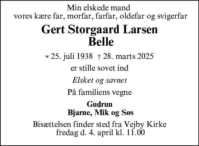 Dødsannonce for Gert Storgaard Larsen