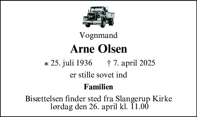Dødsannonce for Arne Otto Olsen