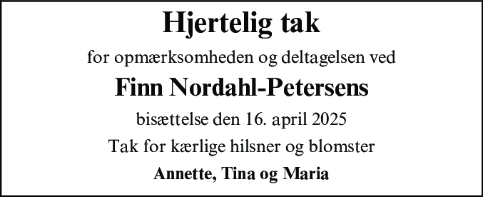 Dødsannonce for Finn Nordahl-Petersen