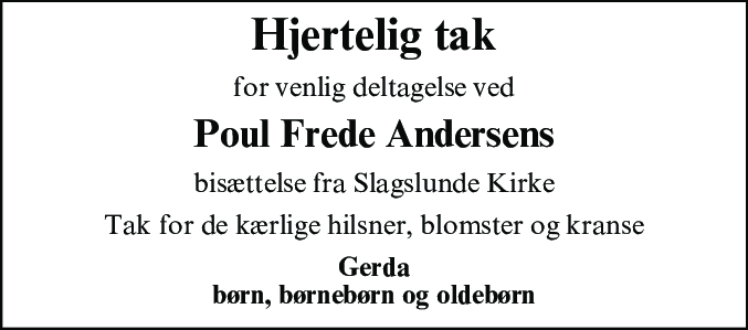 Dødsannonce for Poul Frede Andersen