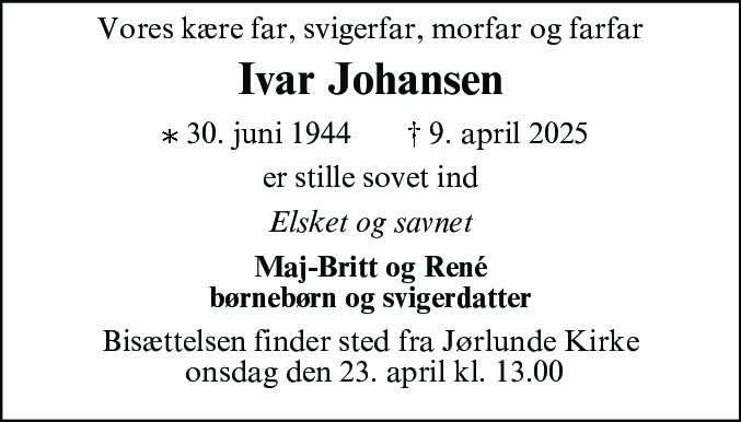 Dødsannonce for Ivar Johansen
