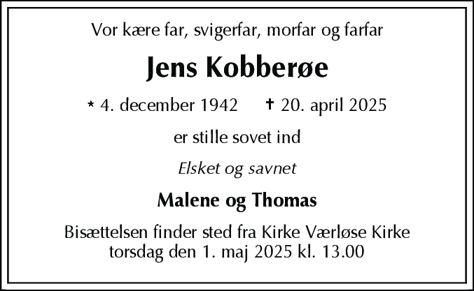 Dødsannonce for Jens Kobberøe