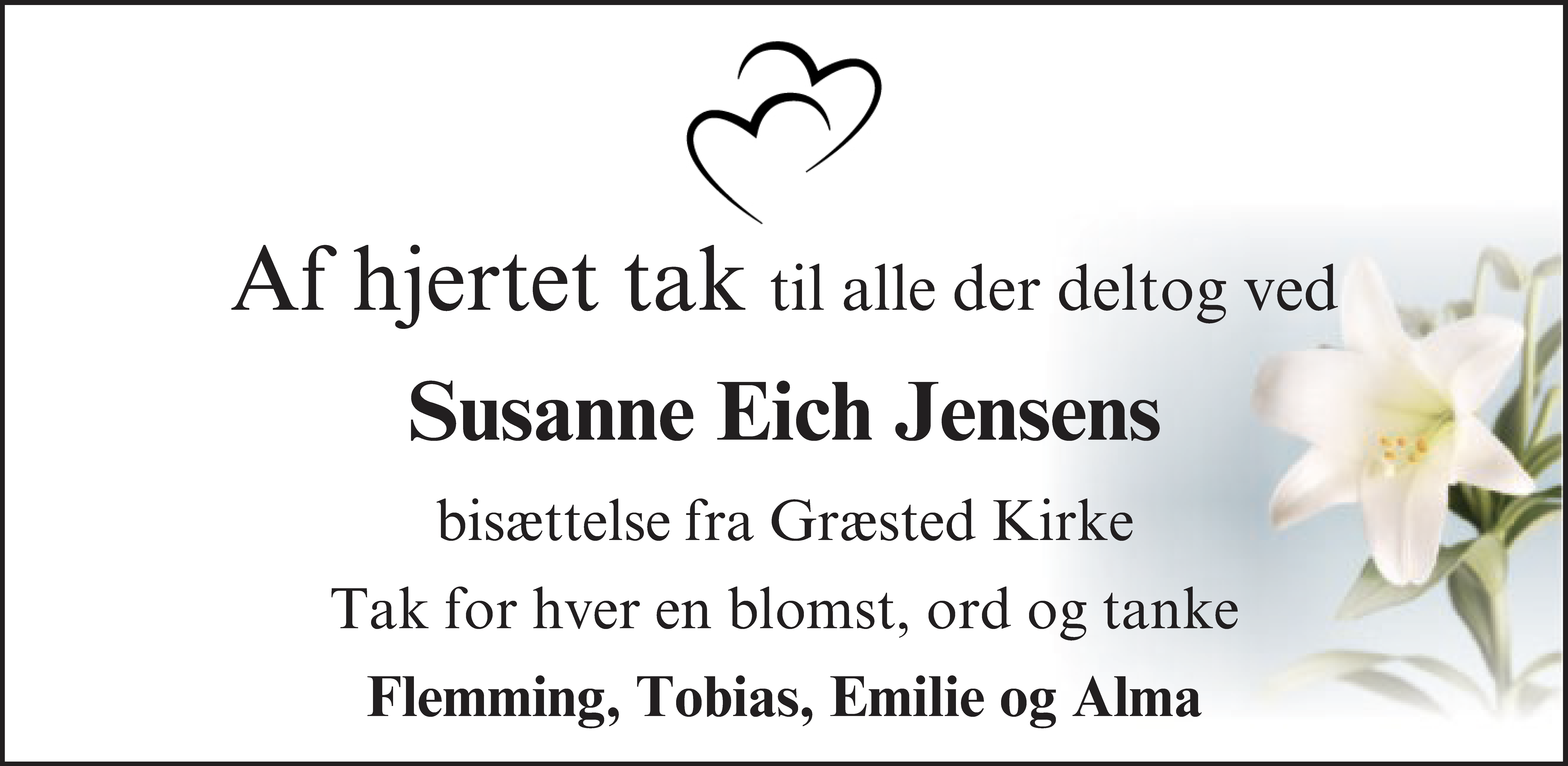 Dødsannonce for Susanne Jensen