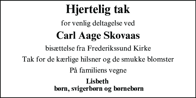 Dødsannonce for Carl Aage Skovaa