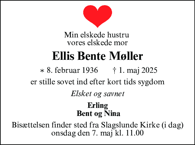 Dødsannonce for Ellis Bente Møller