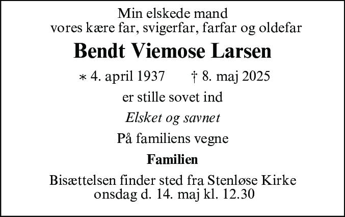 Dødsannonce for Bendt Viemose Larsen
