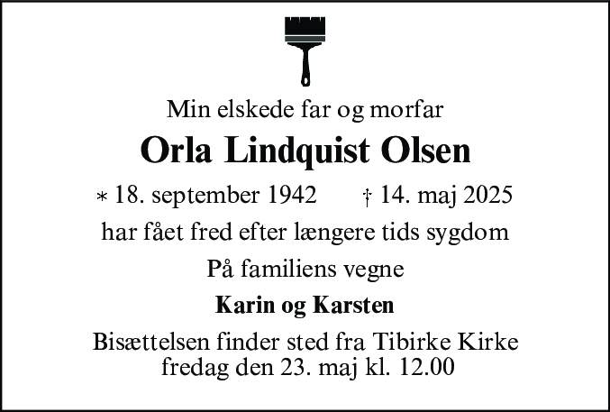 Dødsannonce for Orla Lindquist Olsen