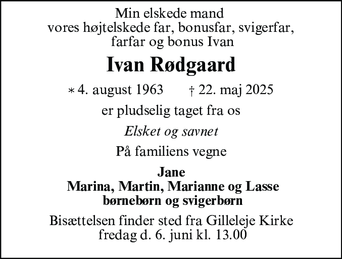 Dødsannonce for Ivan Rødgaard