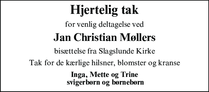 Dødsannonce for Jan Christian Møller