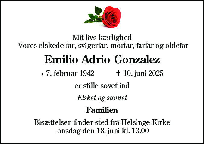 Dødsannonce for Emilio Adrio Gonzalez
