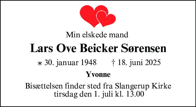 Dødsannonce for Lars Ove Beicker Sørensen
