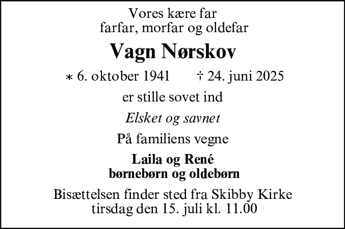 Dødsannonce for Vagn Nørskov
