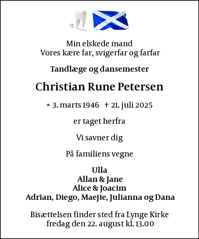 Dødsannonce for Christian Rune Petersen