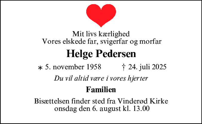 Dødsannonce for Helge Pedersen