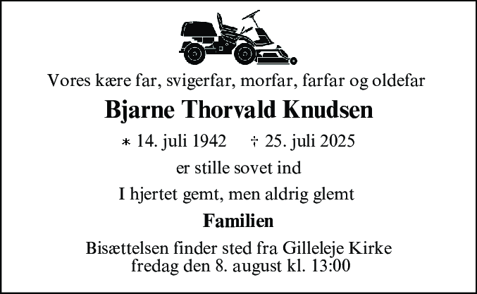 Dødsannonce for Bjarne Thorvald Knudsen