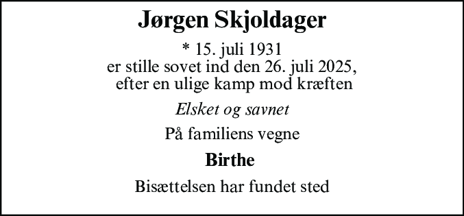 Dødsannonce for Jørgen Skjoldager