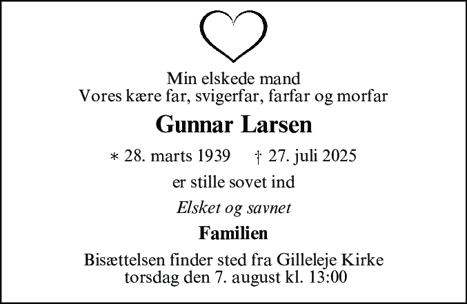 Dødsannonce for Gunnar Larsen