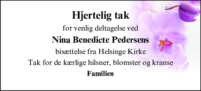 Dødsannonce for Nina Benedicte Pedersen