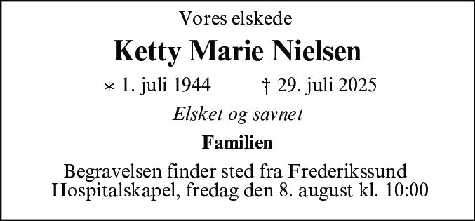 Dødsannonce for Ketty Marie Nielsen