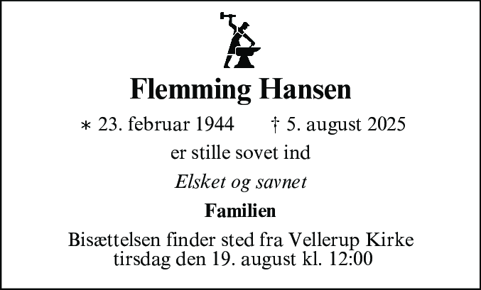 Dødsannonce for Flemming Hansen