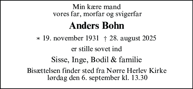 Dødsannonce for Anders Bohn