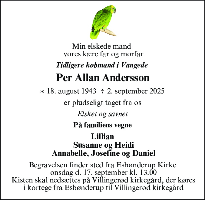 Dødsannonce for Per Allan Andersson