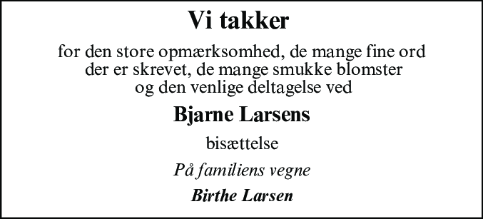 Dødsannonce for Bjarne Larsen