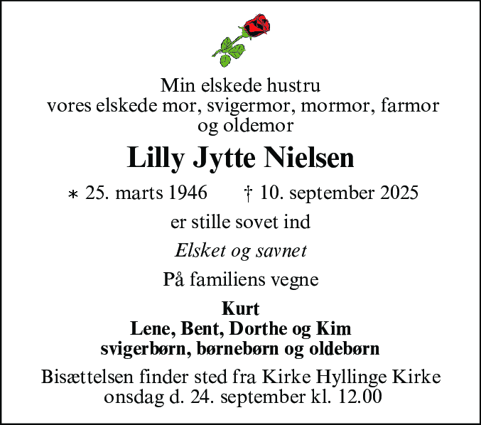 Dødsannonce for Lilly Jytte Nielsen
