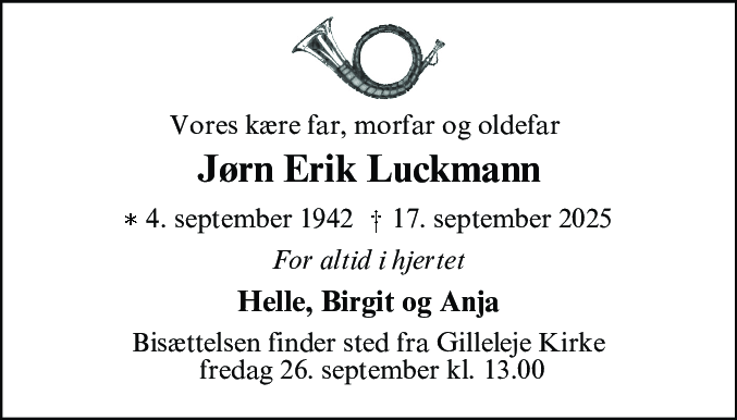 Dødsannonce for Jørn Erik Luckmann