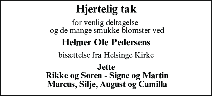 Dødsannonce for Helmer Ole Pedersen
