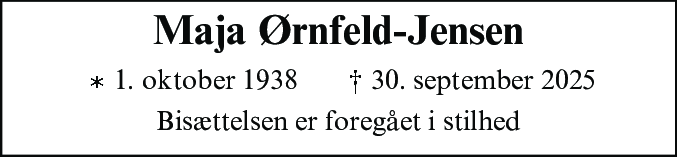 Dødsannonce for Maja Grethe Ørnfeld-Jensen