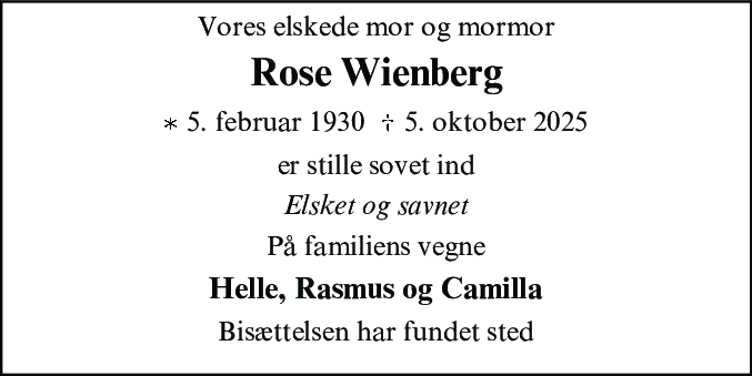 Dødsannonce for Rose Birthe Petersen