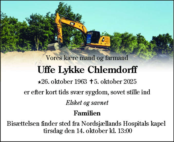 Dødsannonce for Uffe Lykke Chlemdorff