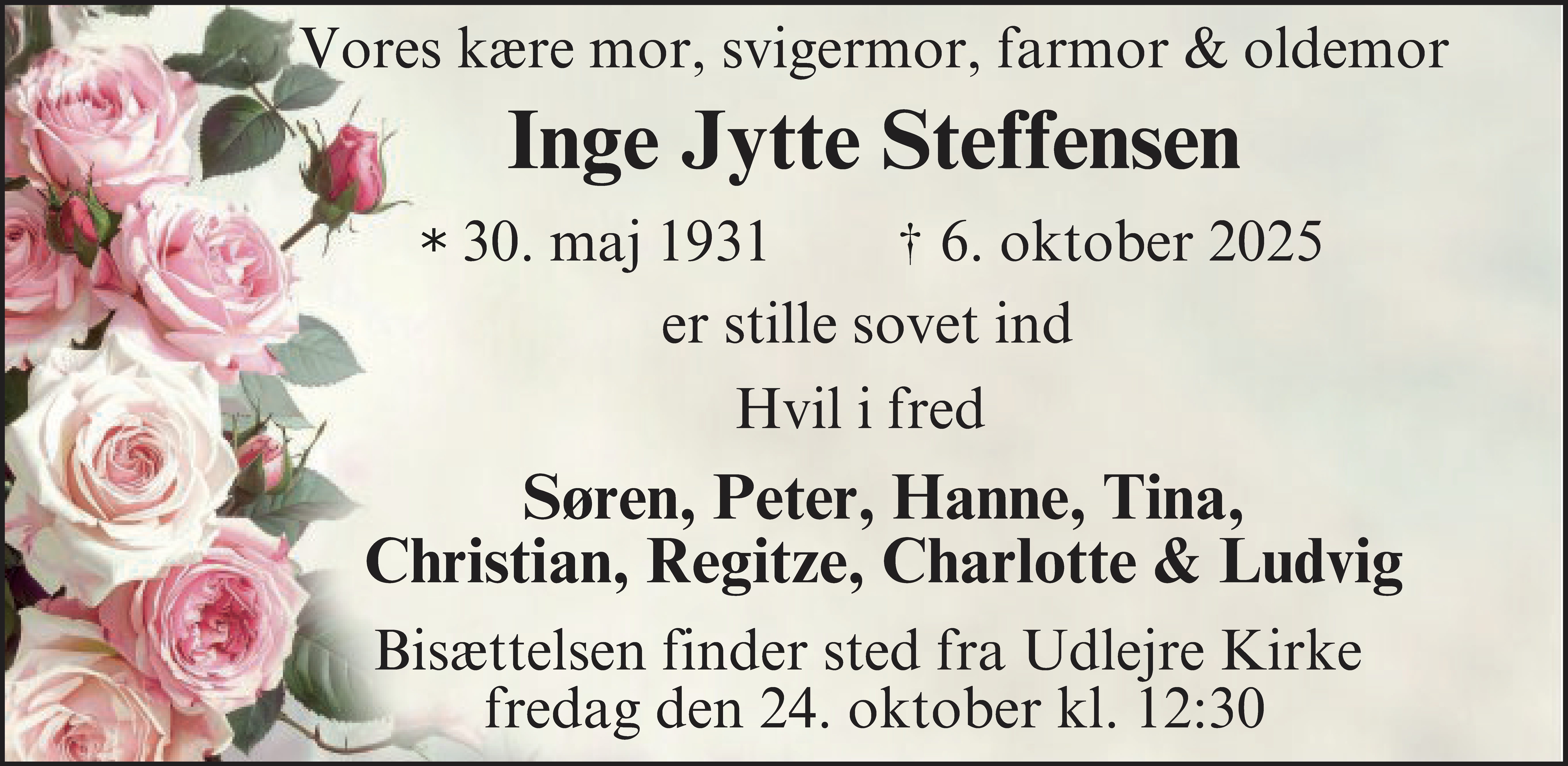 Dødsannonce for Inge Jytte Steffensen