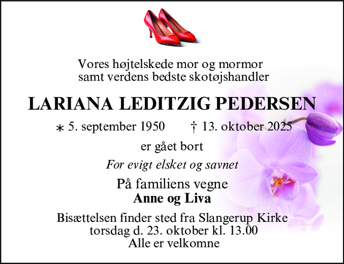 Dødsannonce for Lariana Leditzig Pedersen